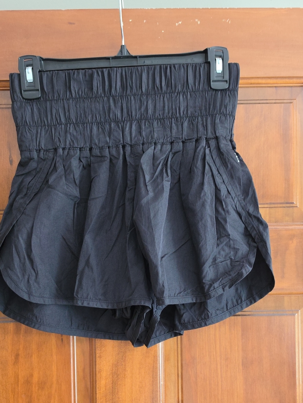 FP Movement by Free People Black Smocked High-Waist Athletic Shorts